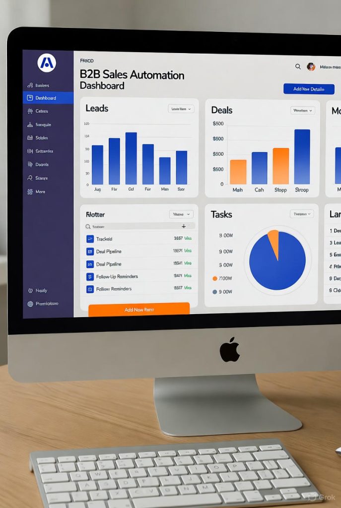 B2B sales automation tool with lead tracking and follow-up reminders on screen
