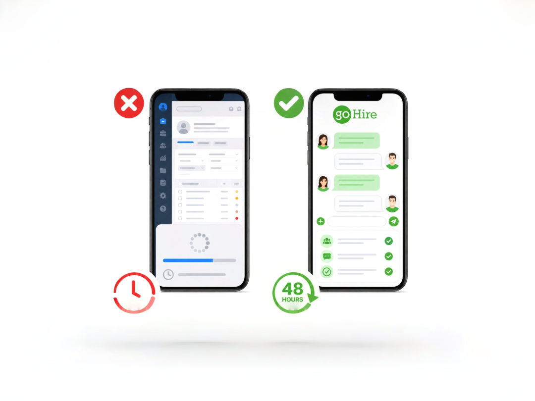 GoHire text recruiting platform vs ATS texting feature comparison on mobile