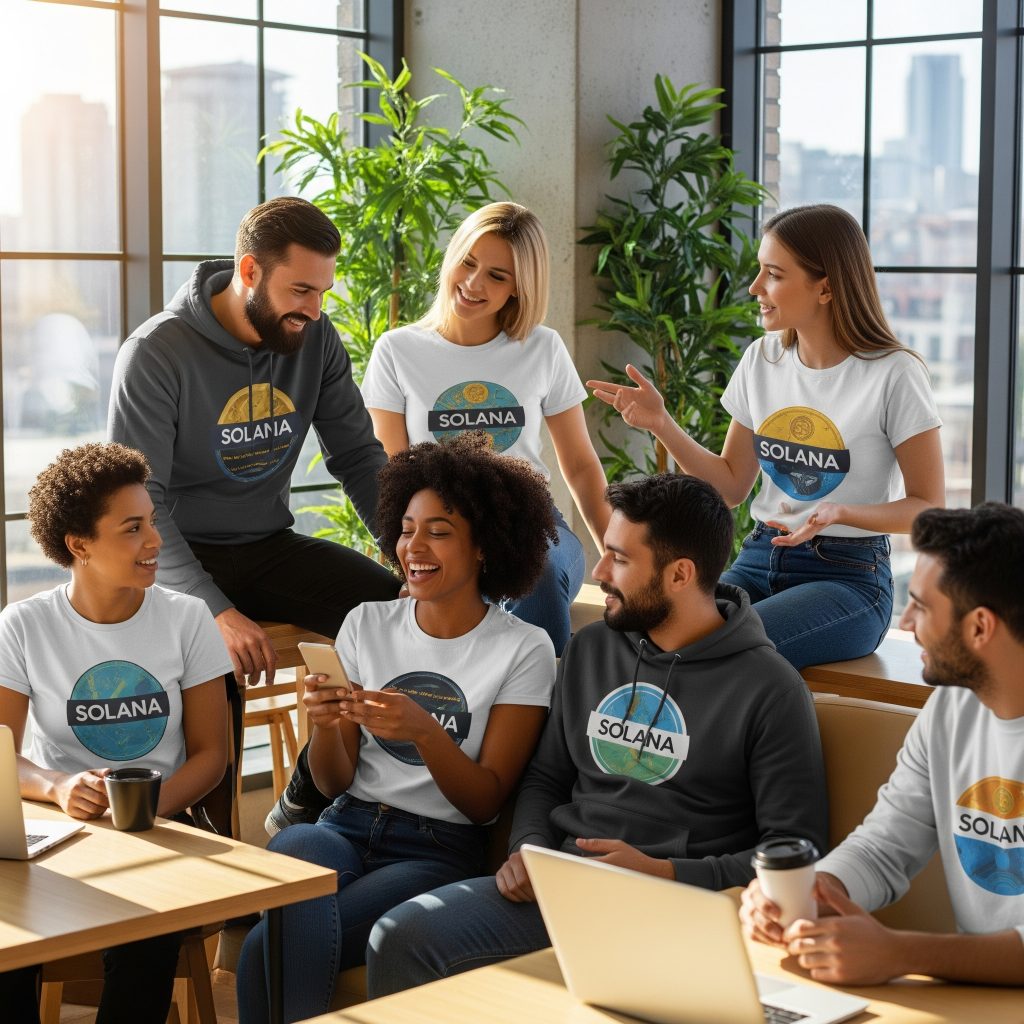 Solana custom merch shop in Podstorify featuring crypto shirts