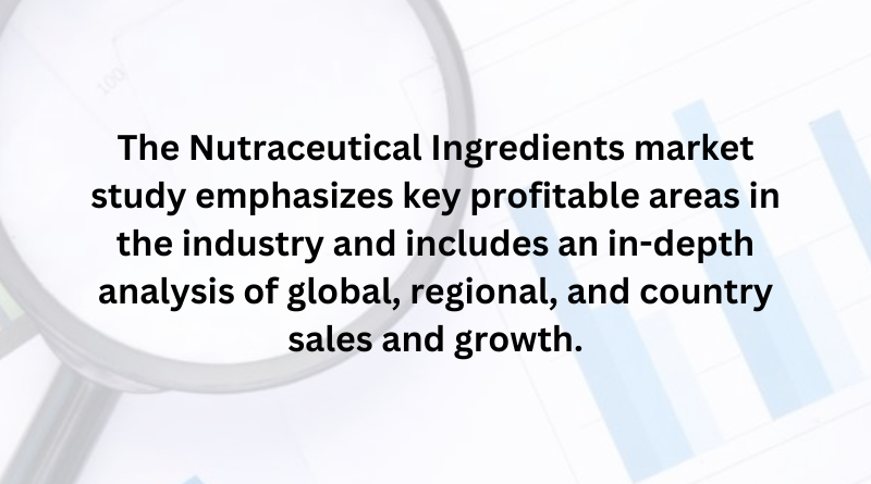 The Nutraceutical Ingredients market study emphasizes key profitable areas in the industry and includes an in-depth analysis of global, regional, and country sales and growth.
