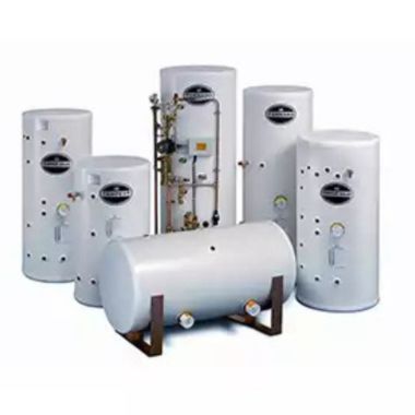 Modern hot water cylinder with immersion heater in a UK home