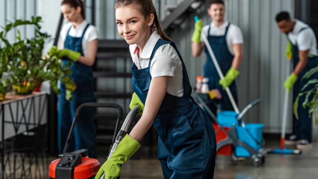 A girl from Brye A+ team clean office in New york.