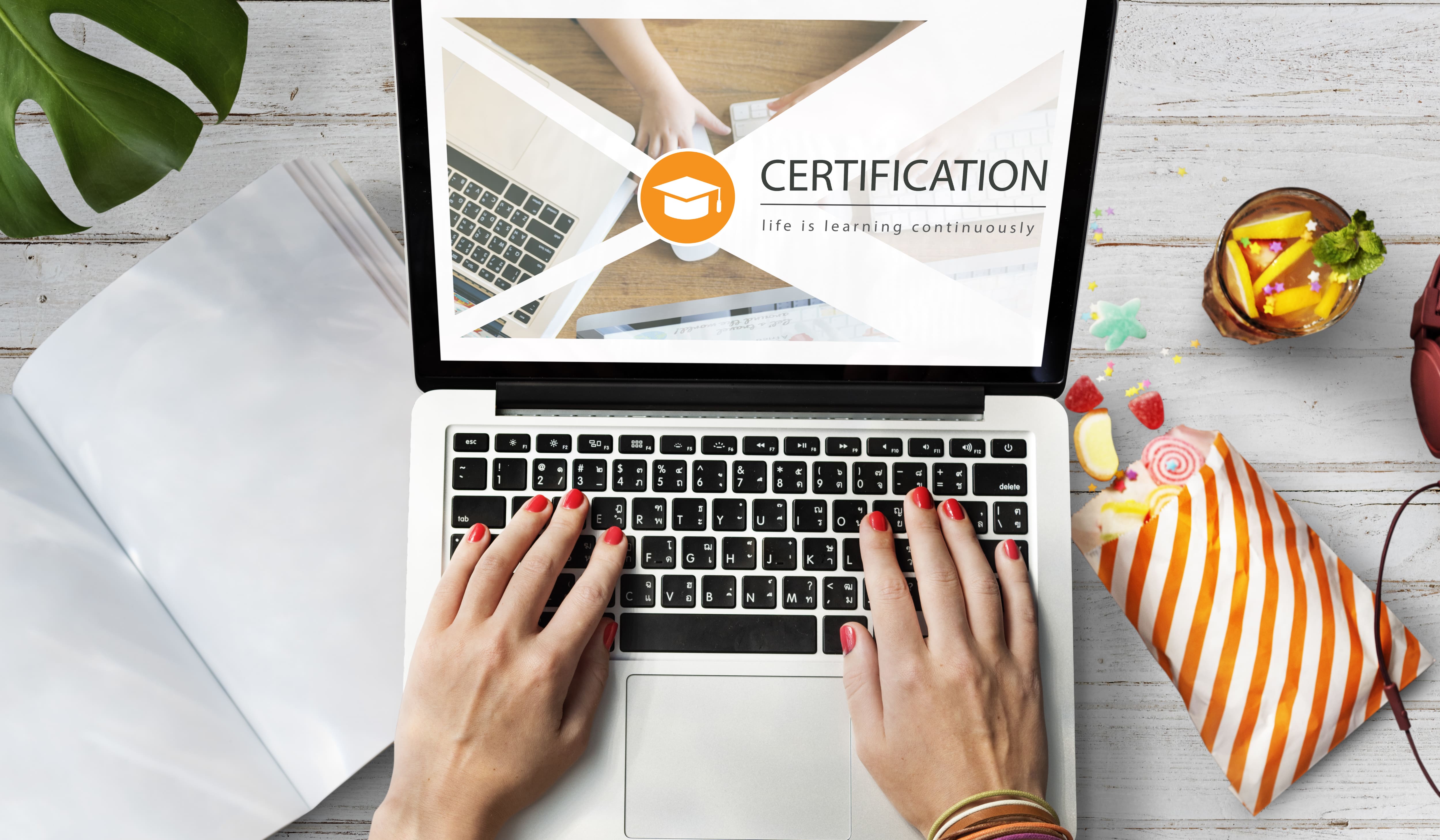 Online certification course on laptop