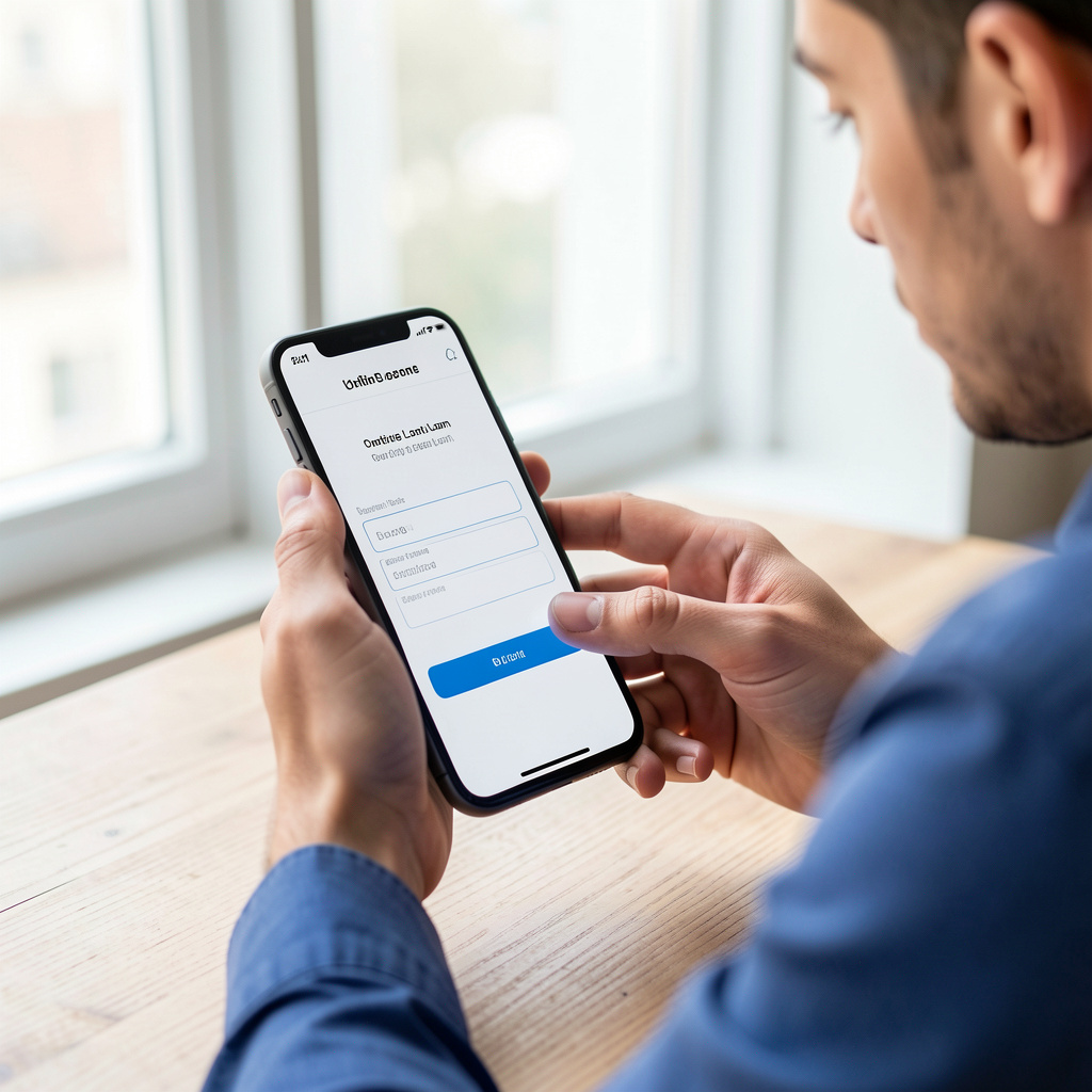 Customer completing online loan application form on mobile device