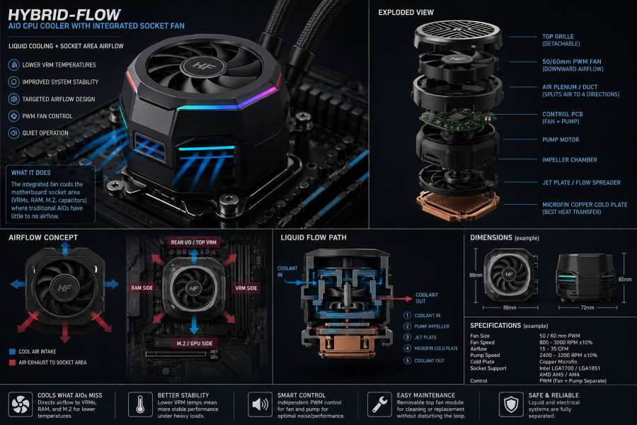 The Hybrid Flow - Air Cooling and Water Cooling CPU Block Design Layout