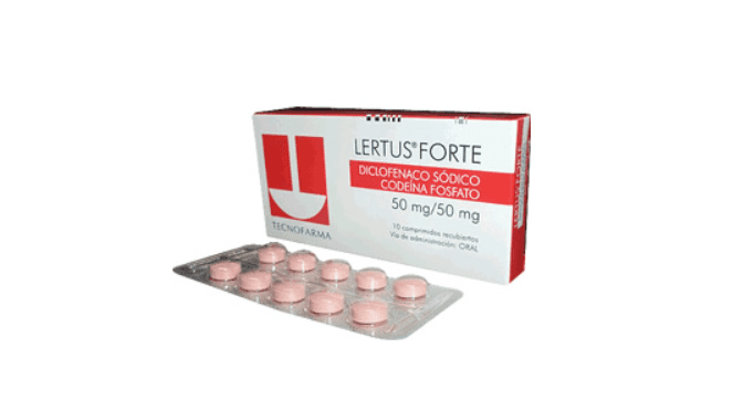 Lertus Forte 50mg tablets blister pack with Diclofenaco Sodico and Codeina Fosfato box