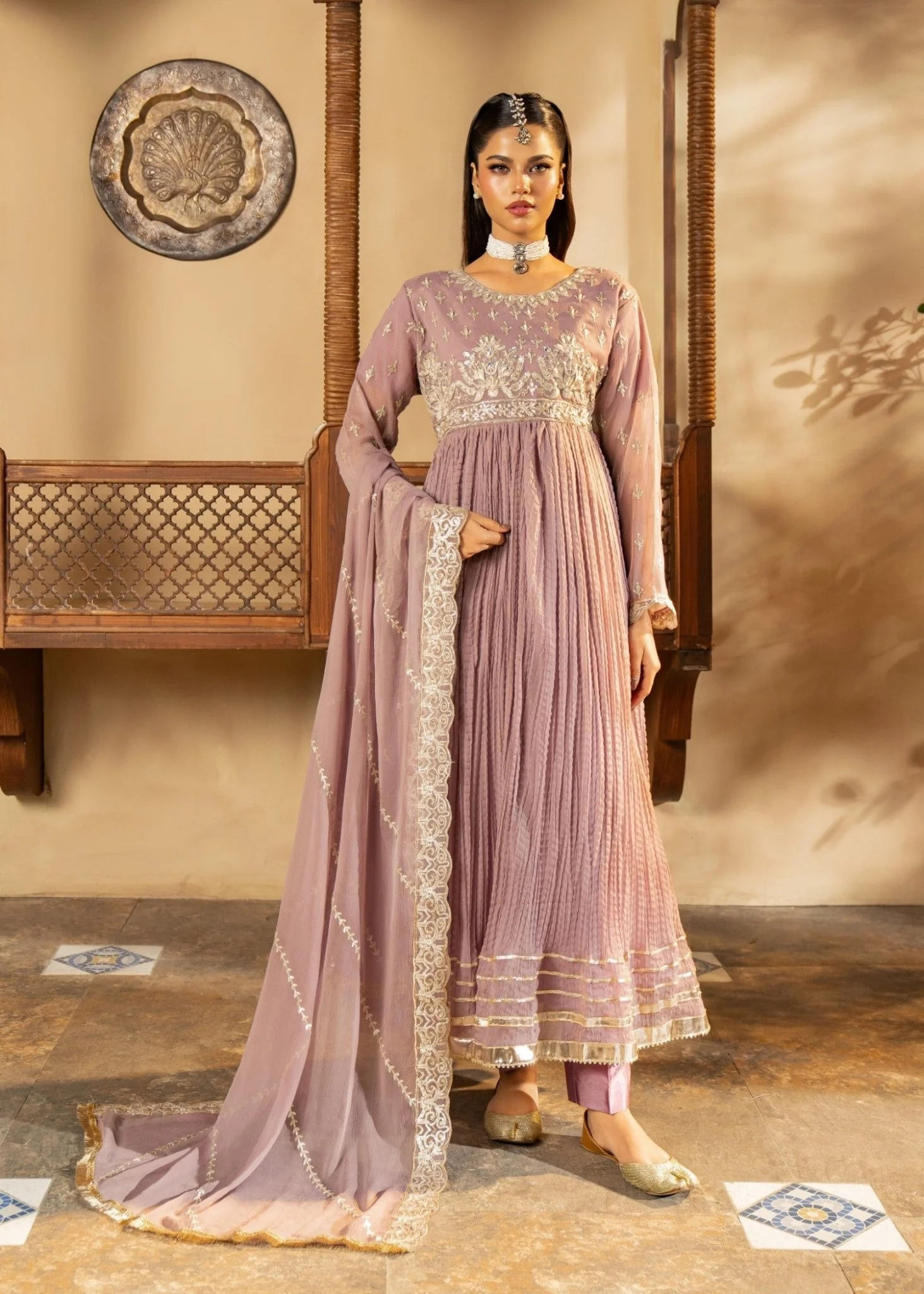 Chiffon Pishwas in Lilac by Maira Fashion